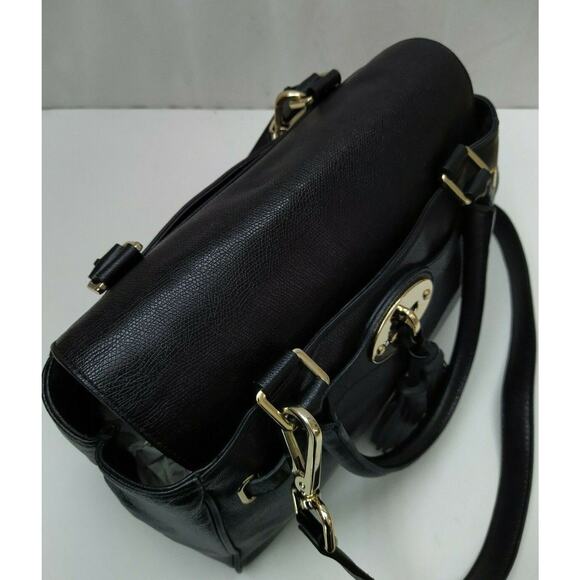Talbots Black Leather Tassel 2 Ways Turnlock Closure Satchel Shoulder Bag - Picture 14 of 14